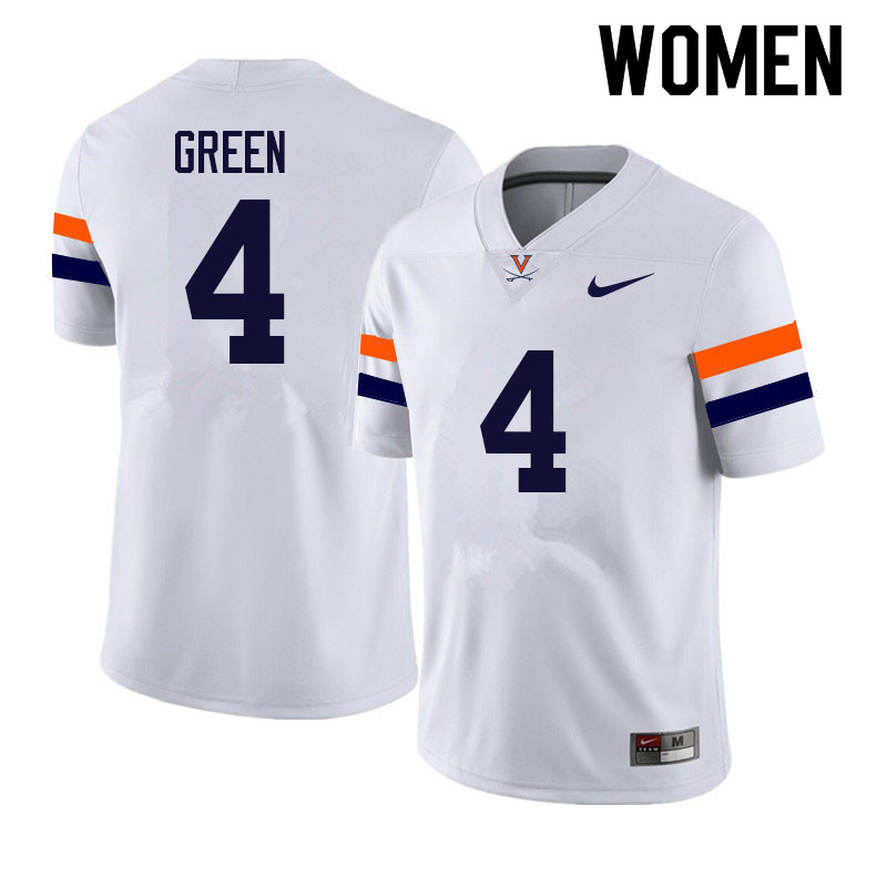 Women #4 Mike Green Virginia Cavaliers College Football Jerseys Sale-White - Click Image to Close
